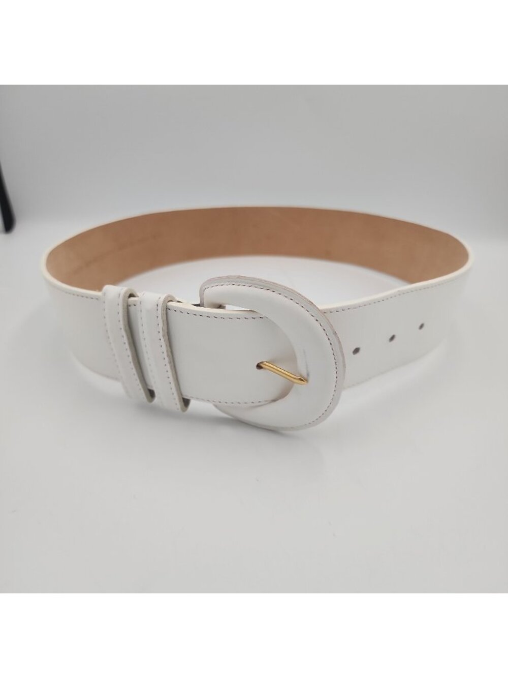 Vintage Woodward Women's White Leather Wide Belt Large Fits 29-33"